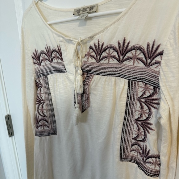 Vintage America Blues Eggshell Cream Ema Embroidered Tassel Tie Tunic Top Small - Picture 5 of 5